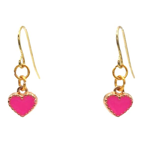 Handmade Jewelry - Dainty Dark Pink Heart Earrings | Small Gold Drop Jewelry